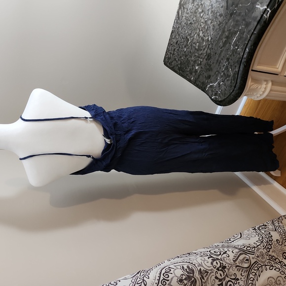 American Rag Size XL Navy Blue White Design Spaghetti Strap Jumpsuit - Picture 10 of 11